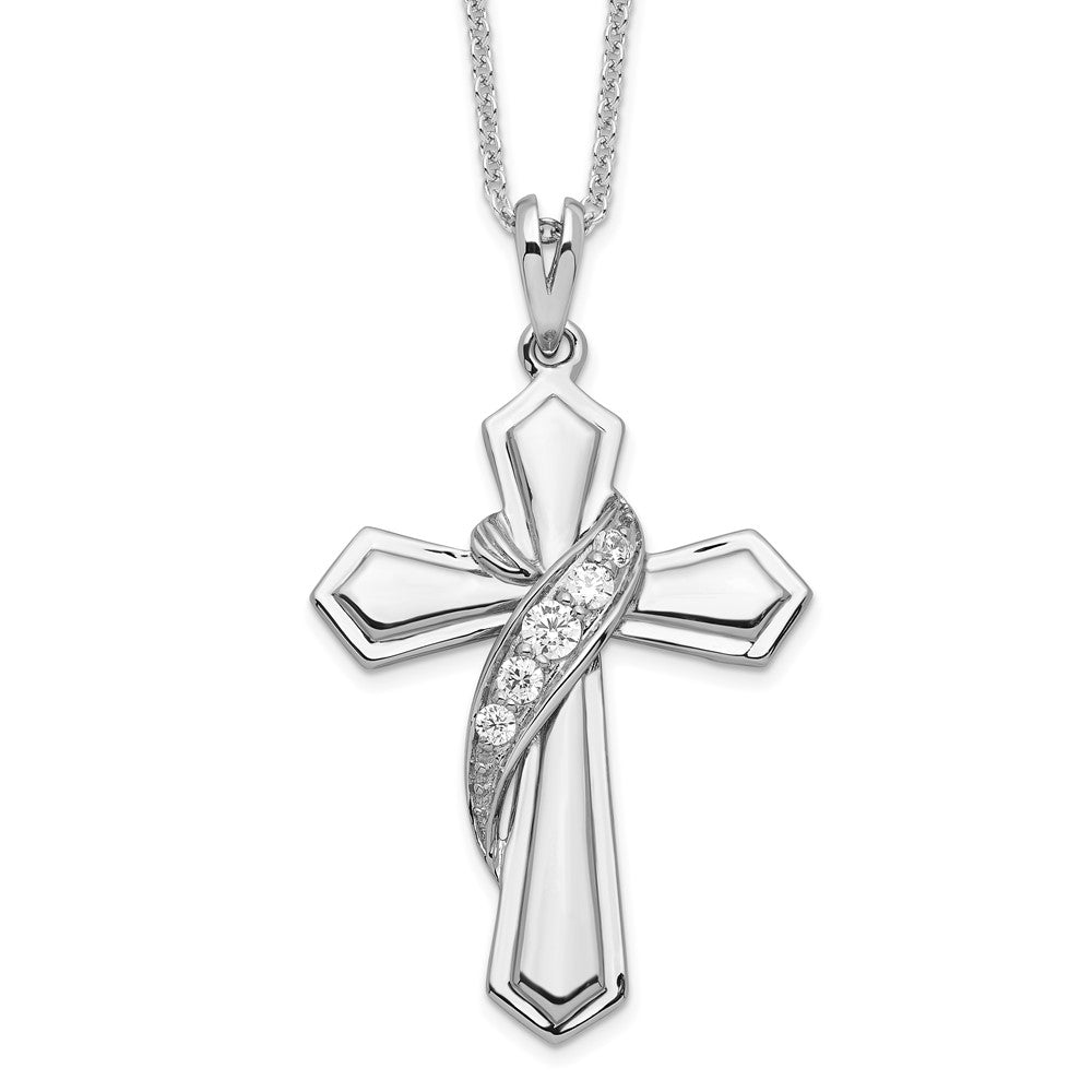 Sentimental Expressions Sterling Silver Rhodium-plated CZ My Journey Of Hope 18in Cross Necklace, 18 mm