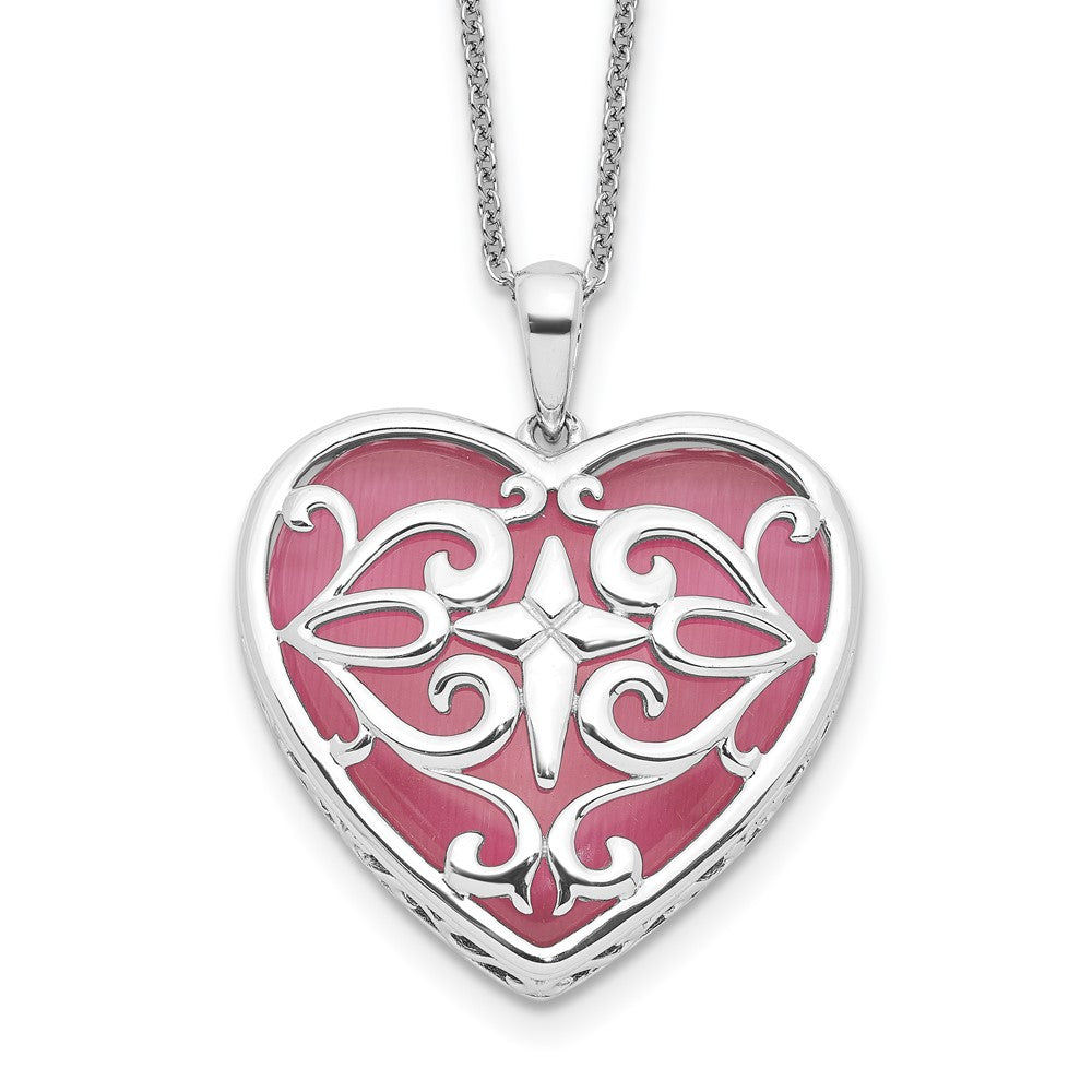 Sentimental Expressions Sterling Silver Rhodium-plated Simulated Cat's Eye Heart Acceptance 18 Inch Necklace, 18 mm