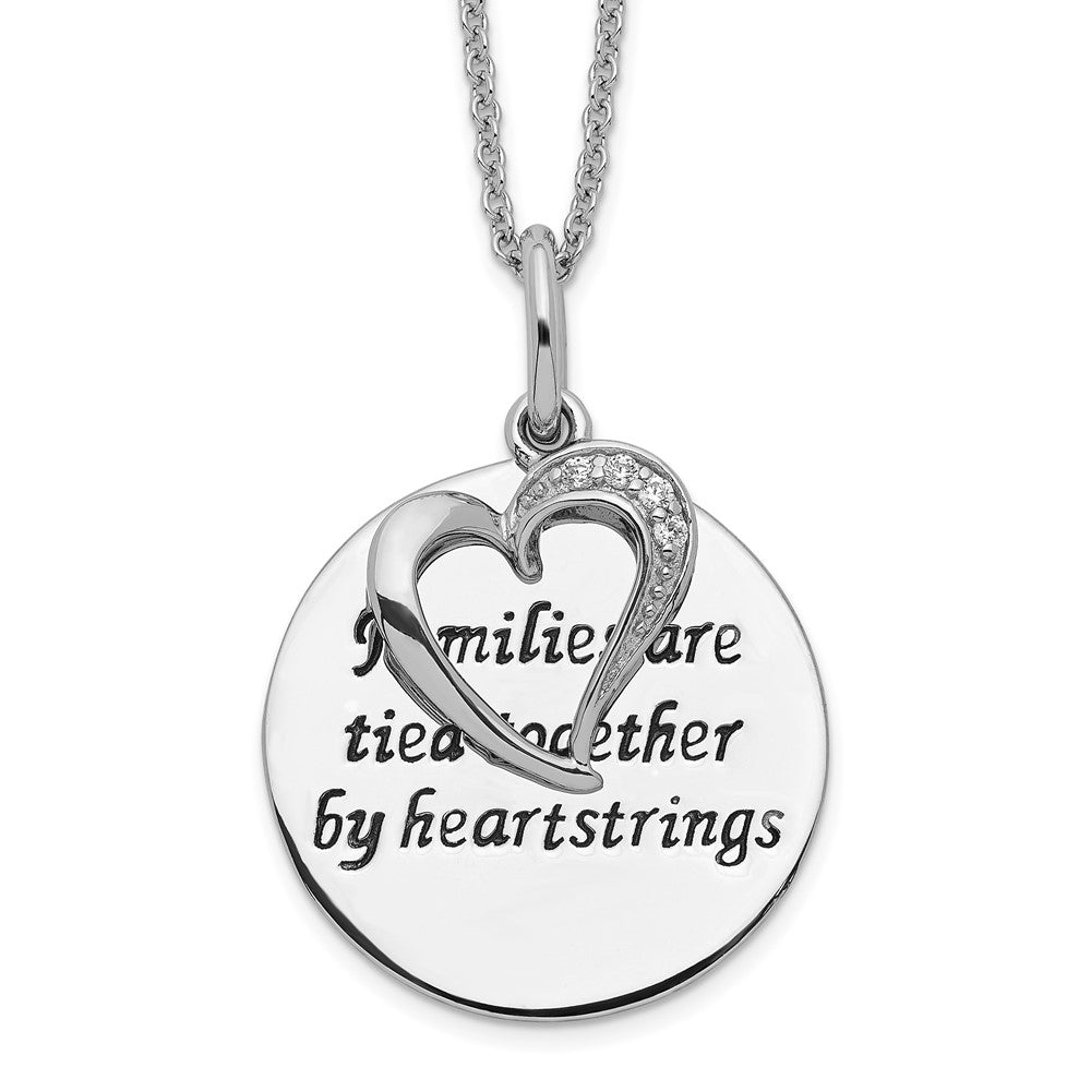 Sentimental Expressions Sterling Silver Rhodium-plated Antiqued CZ Families Are Tied Together 18in Heart Necklace, 18 mm