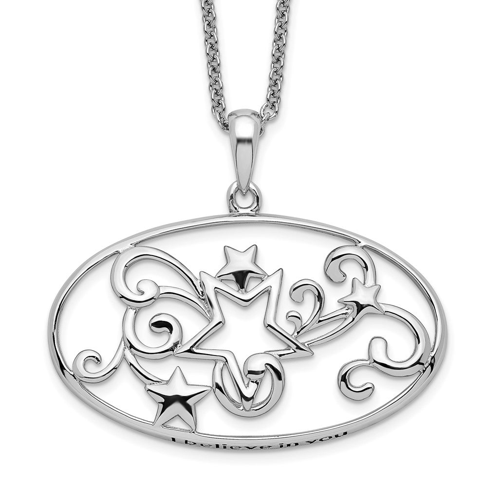 Sentimental Expressions Sterling Silver Rhodium-plated Antiqued I Believe In You 18in Star Necklace, 18 mm