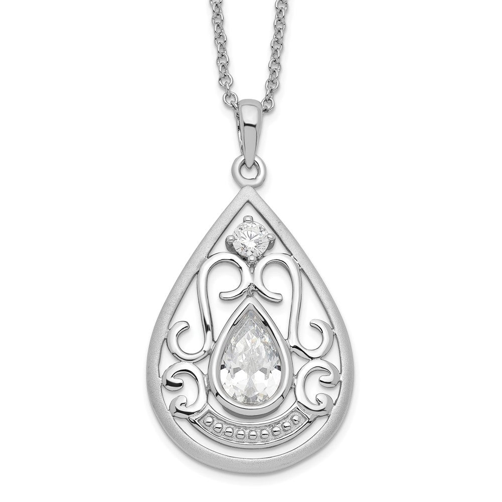 Sentimental Expressions Sterling Silver Rhodium-plated CZ In Loving Memory 18in Necklace, 18 mm