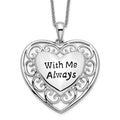 Sentimental Expressions Sterling Silver Rhodium-plated Antiqued With Me Always 18in Heart Necklace, 18 mm