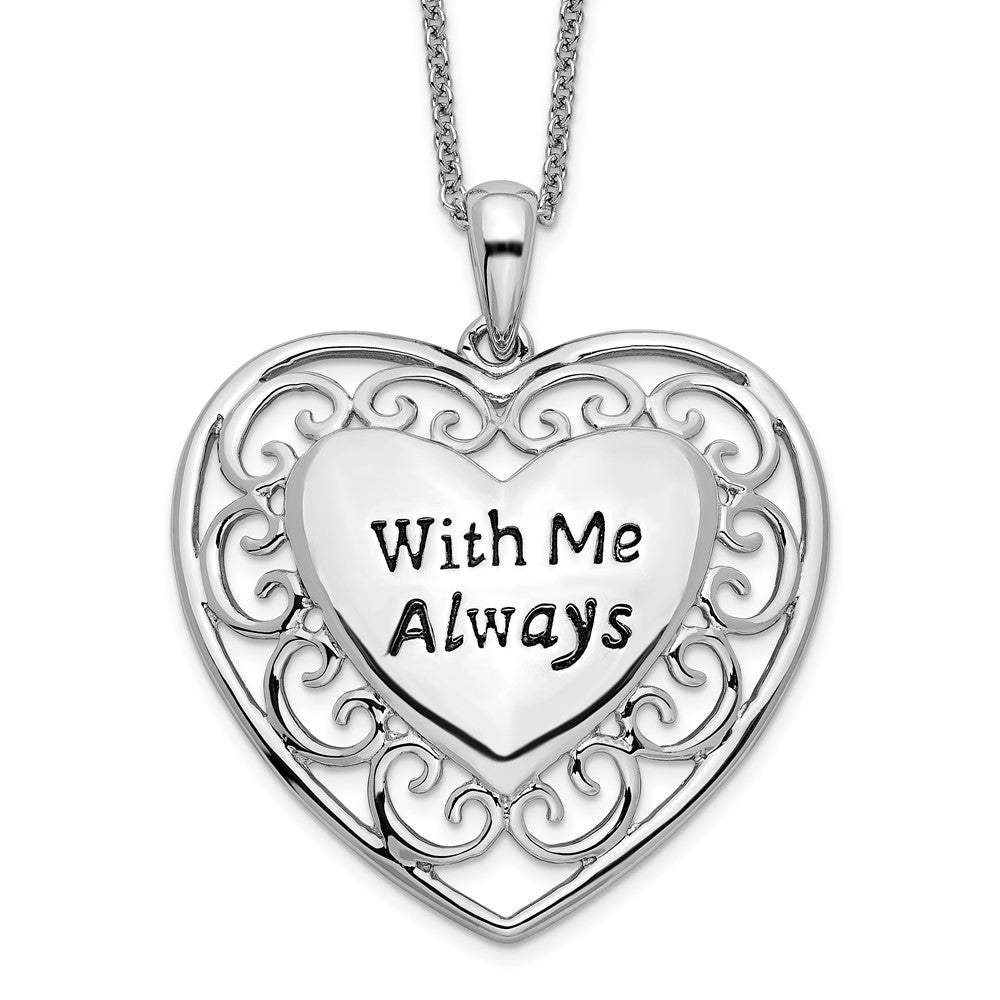 Sentimental Expressions Sterling Silver Rhodium-plated Antiqued With Me Always 18in Heart Necklace, 18 mm