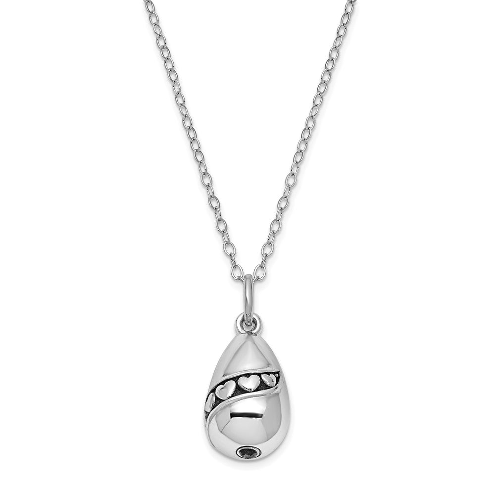 Sentimental Expressions Sterling Silver Rhodium-plated Antiqued Tear Of Love Ash Holder 18 Inch Necklace, 18 mm
