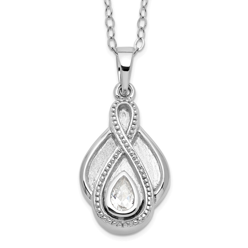Sentimental Expressions Sterling Silver Rhodium-plated CZ Tear Of Strength Ash Holder 18 Inch Necklace, 18 mm