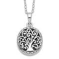 Sentimental Expressions Sterling Silver Rhodium-plated Antiqued Tree of Life Ash Holder 18 Inch Necklace, 18 mm