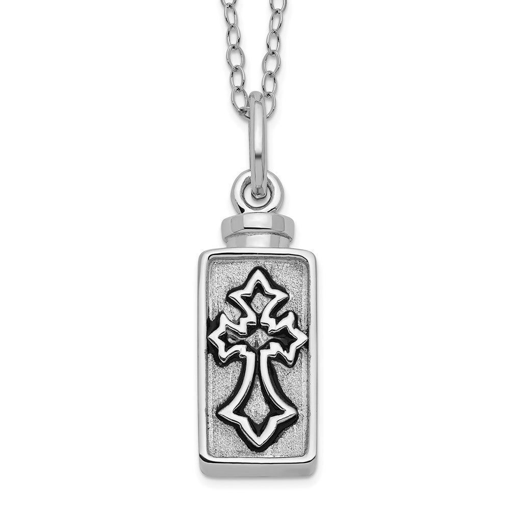 Sentimental Expressions Sterling Silver Rhodium-plated Antiqued Rectangle Box Cross Ash Holder 18 Inch Necklace, 18 mm