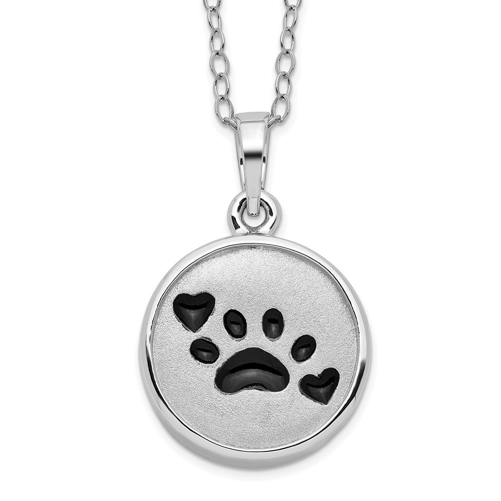 Sentimental Expressions Sterling Silver Rhodium-plated Enameled Paw Print Ash Holder 18 Inch Necklace, 18 mm