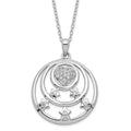 Sterling Silver CZ Stars & Heart Circle Dream Come True Necklace, 18 x 24 mm