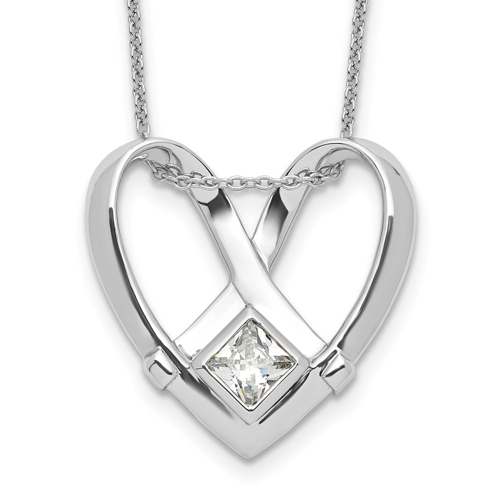 Sentimental Expressions Sterling Silver Rhodium-plated CZ Captivated 18in. Necklace, 18 mm