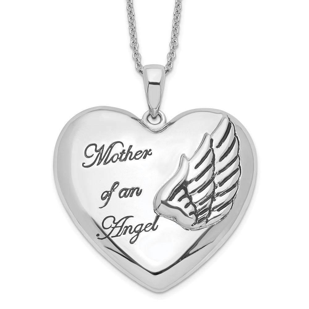 Sentimental Expressions Sterling Silver Rhodium-plated and Antiqued Mother of an Angel 18 Inch Necklace, 18 mm