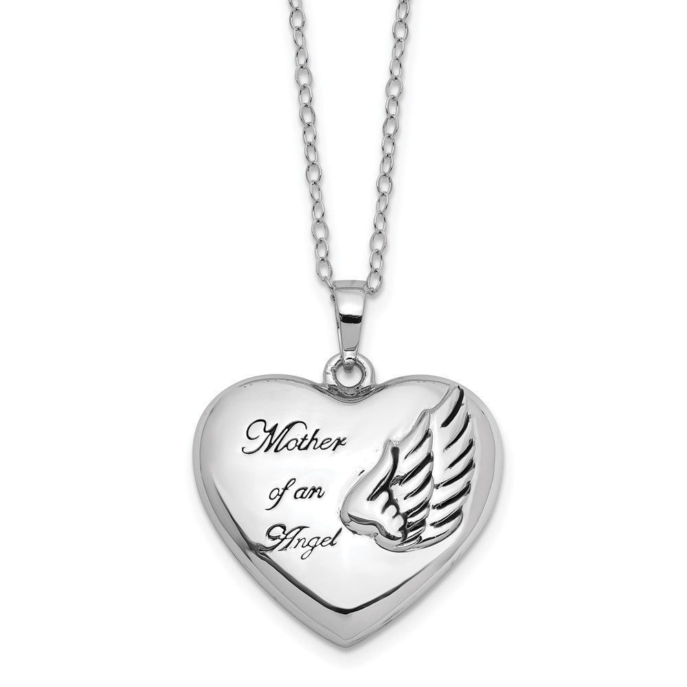 Sentimental Expressions Sterling Silver Rhodium-plated and Antiqued Mother of an Angel Heart Ash Holder 18 Inch Necklace, 18 mm