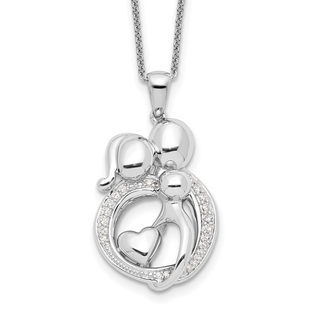 Sentimental Expressions Sterling Silver Rhodium-plated CZ Family of 3 Gathering 18in. Necklace, 18 mm