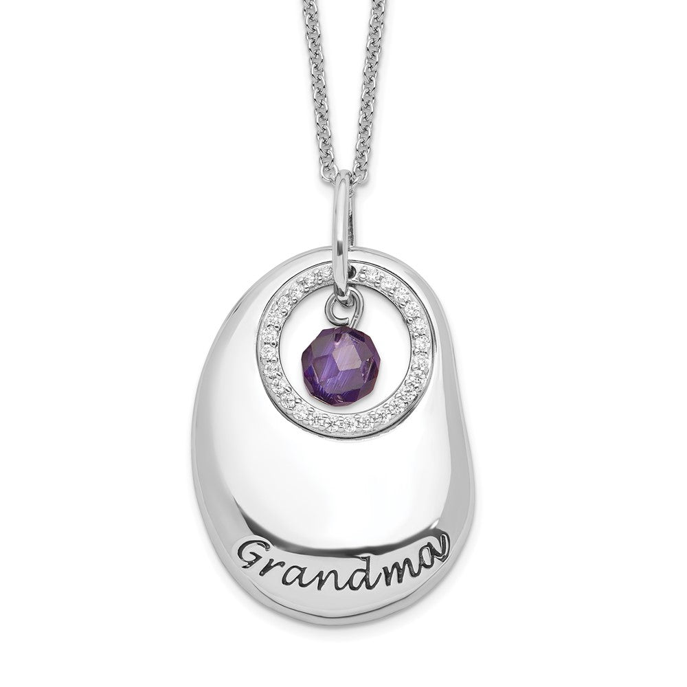 Sentimental Expressions Sterling Silver Rhodium-plated Antiqued CZ For You Grandma 18in. Necklace, 18 mm