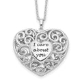 Sentimental Expressions Sterling Silver Rhodium-plated Antiqued Heart Of Support 18in. Necklace, 18 mm