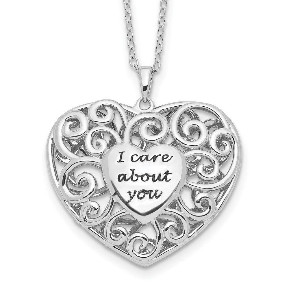 Sentimental Expressions Sterling Silver Rhodium-plated Antiqued Heart Of Support 18in. Necklace, 18 mm