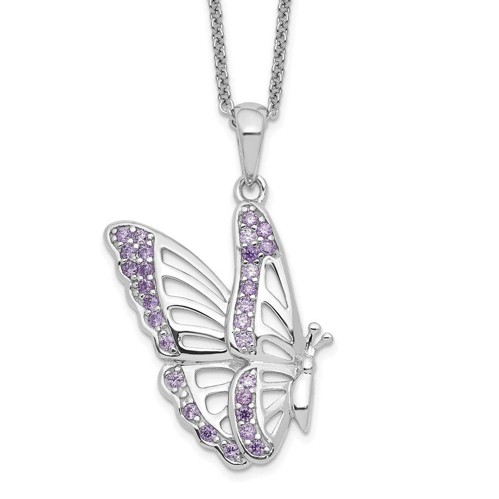 Sentimental Expressions Sterling Silver Rhodium-plated CZ Never Give Up Butterfly 18in. Necklace, 18 mm