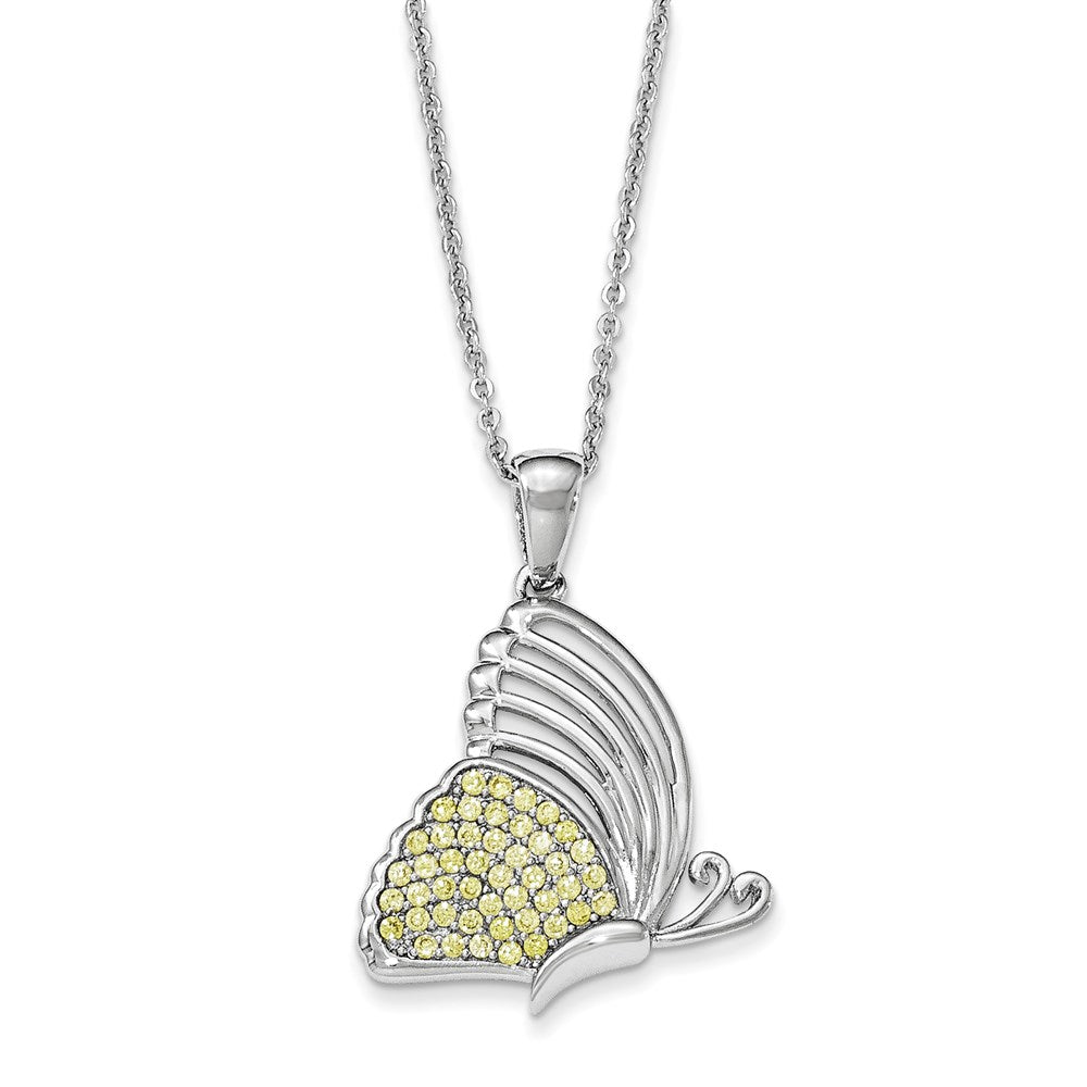 Sterling Silver CZ Never Give Up Butterfly 18in. Necklace, 18 mm