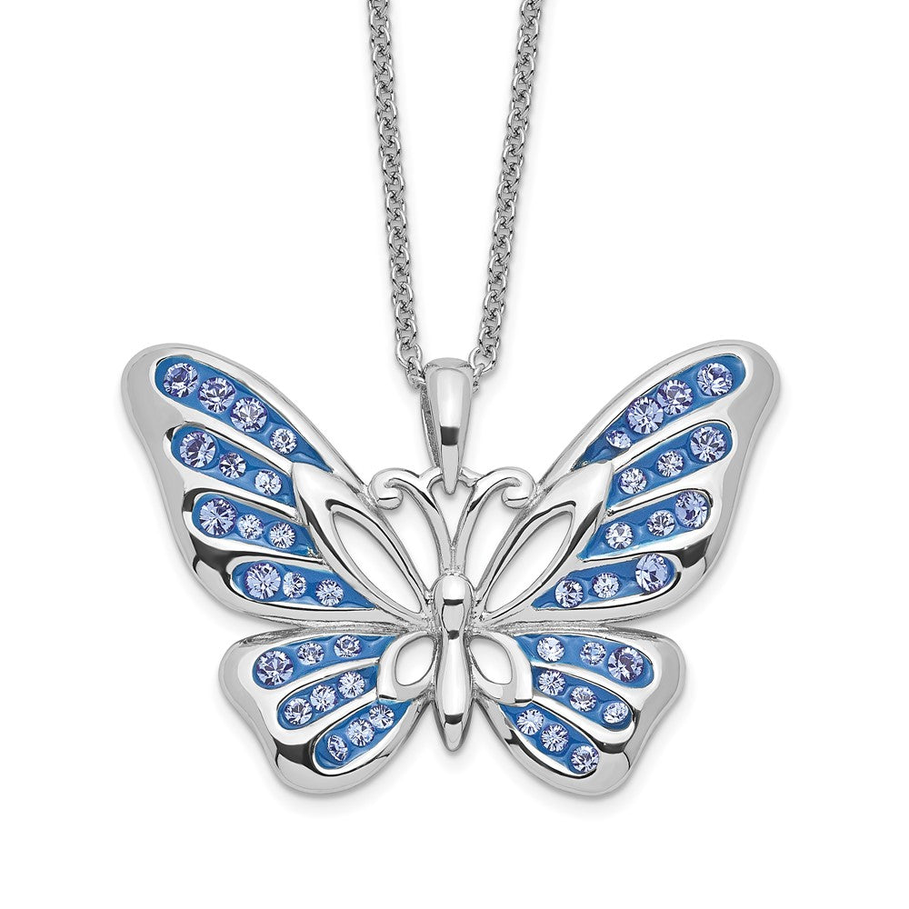 Sentimental Expressions Sterling Silver Rhodium-plated Crystal Never Give Up Butterfly 18in Necklace, 18 mm