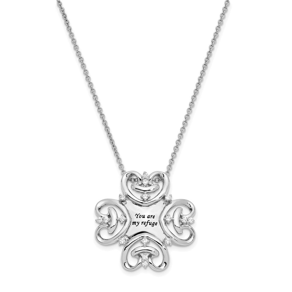 Sentimental Expressions Sterling Silver Rhodium-plated CZ Antiqued You Are My Refuge 18in. Necklace, 18 mm