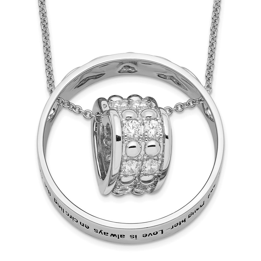 Sentimental Expressions Sterling Silver Rhodium-plated CZ Antiqued Mother and Daughter 18 Inch Necklace, 18 mm