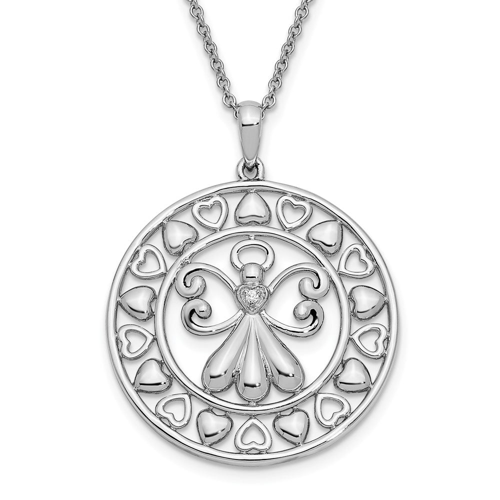 Sentimental Expressions Sterling Silver Rhodium-plated CZ Angels On Assignment 18in. Necklace, 18 mm