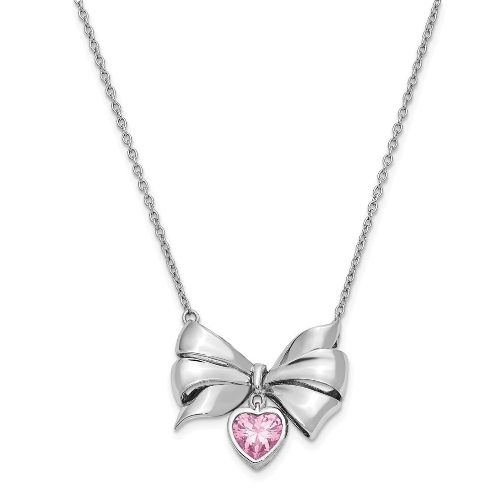 Sentimental Expressions Sterling Silver Rhodium-plated Antiqued Pink CZ Tie The Knot 18in. Necklace, 18 mm