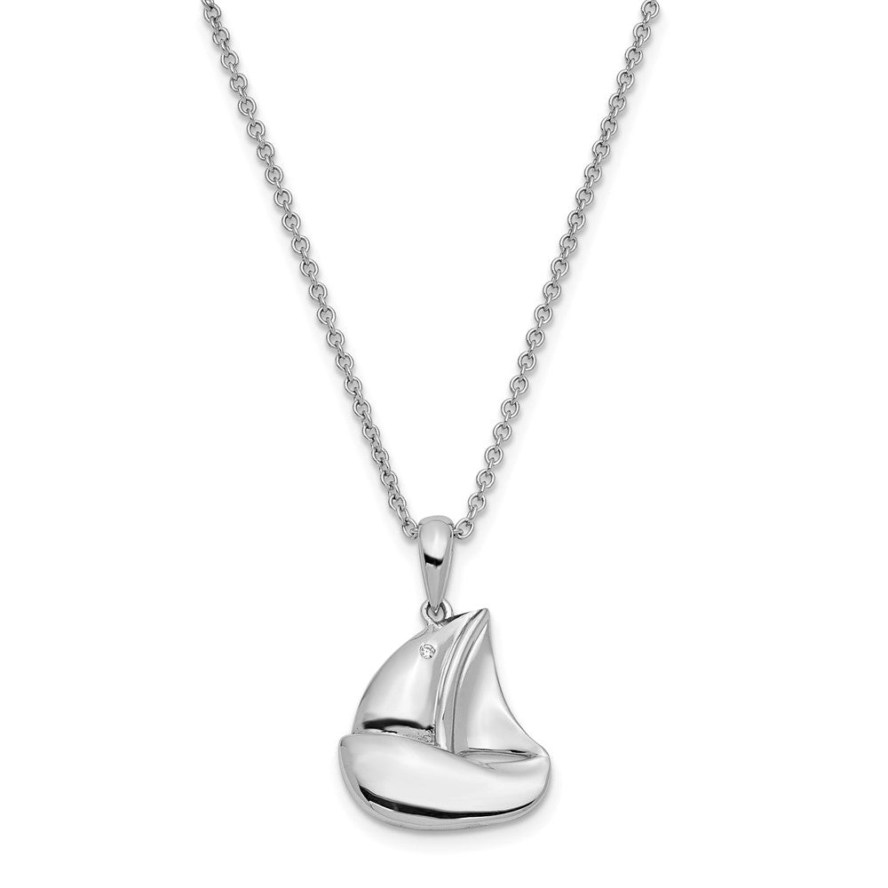 Sentimental Expressions Sterling Silver Rhodium-plated CZ Explore Your World 14in. Necklace with 2in. ext, 14 mm