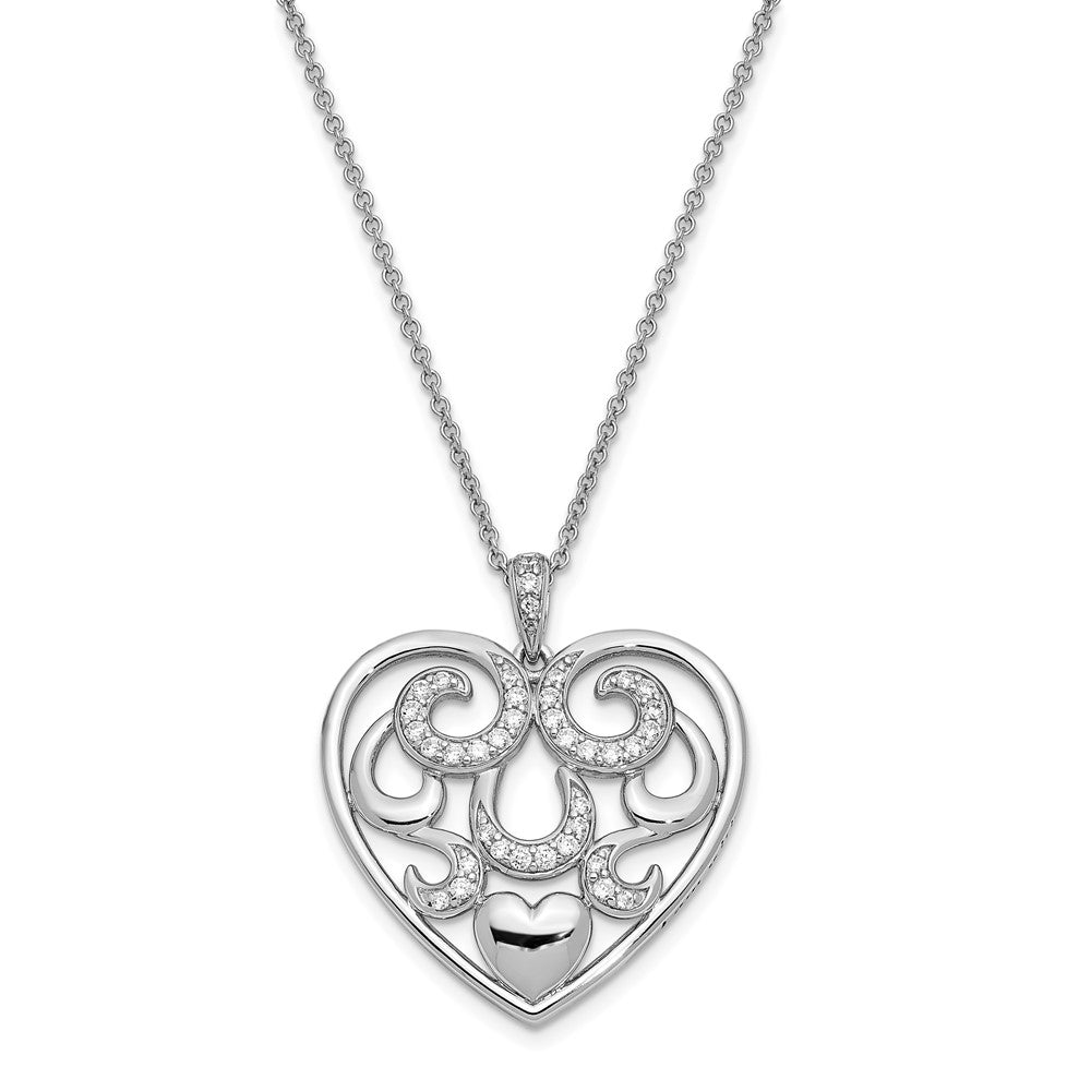 Sterling Silver CZ Antiqued I Am With You 18in. Necklace, 18 mm