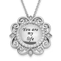 Sentimental Expressions Sterling Silver Rhodium-plated CZ Antiqued You Are My Life 18in. Necklace, 18 mm