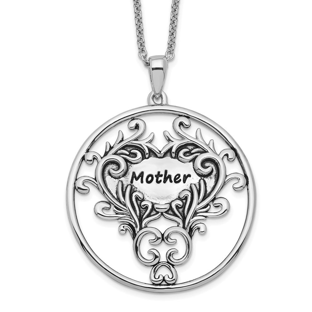 Sentimental Expressions Sterling Silver Rhodium-plated Antiqued Mother 18in. Necklace, 18 mm