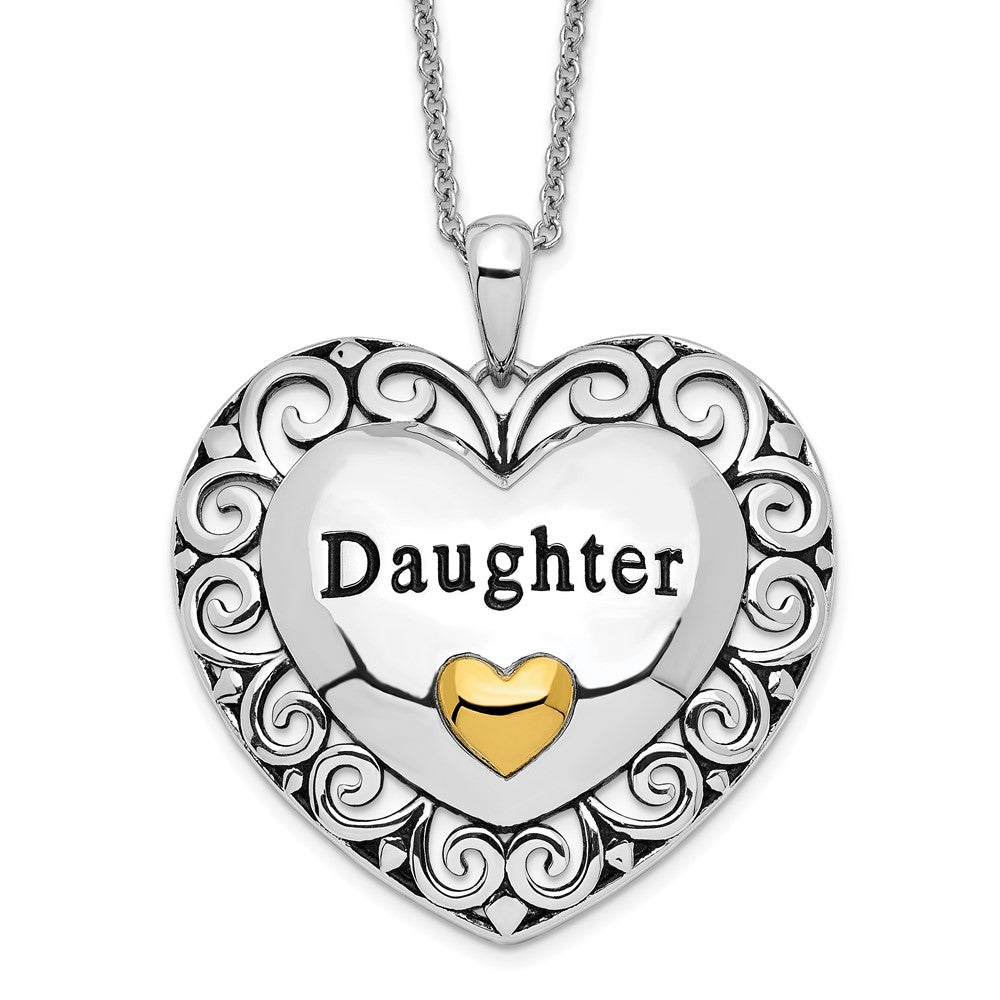 Sentimental Expressions Sterling Silver Gold-plated Antiqued Daughter 18in. Necklace, 18 mm
