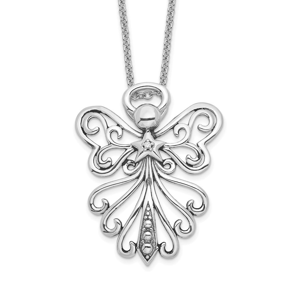 Sentimental Expressions Sterling Silver Rhodium-plated CZ Antiqued Angel, Heavenly Angel 18 Inch Necklace, 18 mm