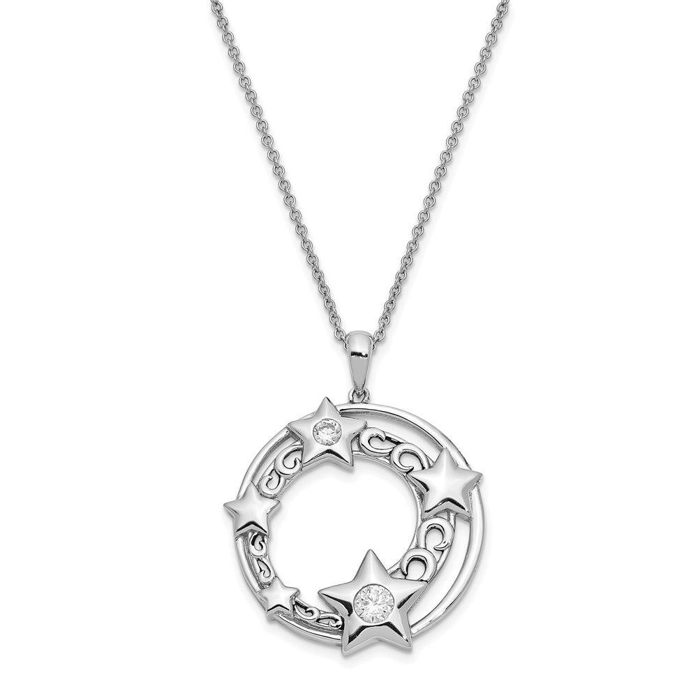 Sentimental Expressions Sterling Silver Rhodium-plated CZ Antiqued Once In A Lifetime 18in. Necklace, 18 mm