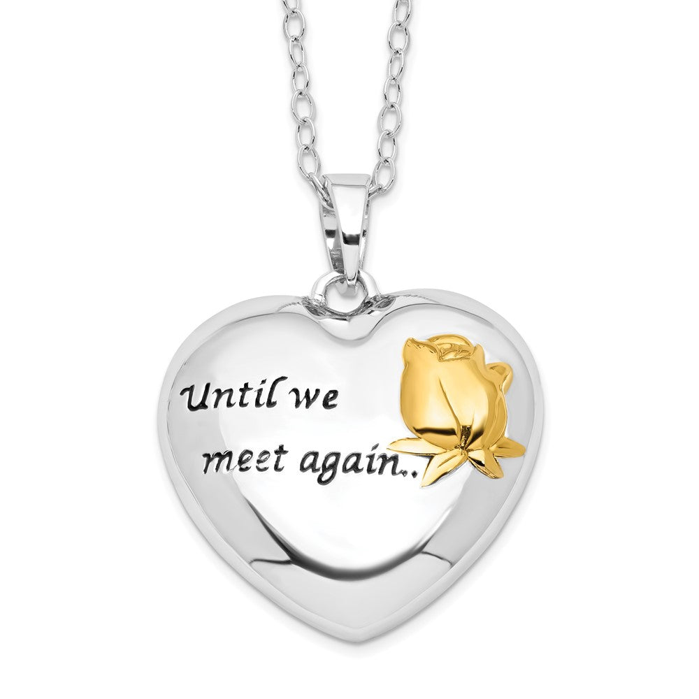 Sentimental Expressions Sterling Silver Rhodium-plated Antiqued Gold-tone Accent Until We Meet Again Heart Ash Holder 18 Inch Necklace, 18 mm