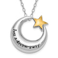 Sentimental Expressions Sterling Silver Rhodium Antiqued Just A Dream Away Moon with Gold-tone Accent Star Ash Holder 18 Inch Necklace, 18 mm