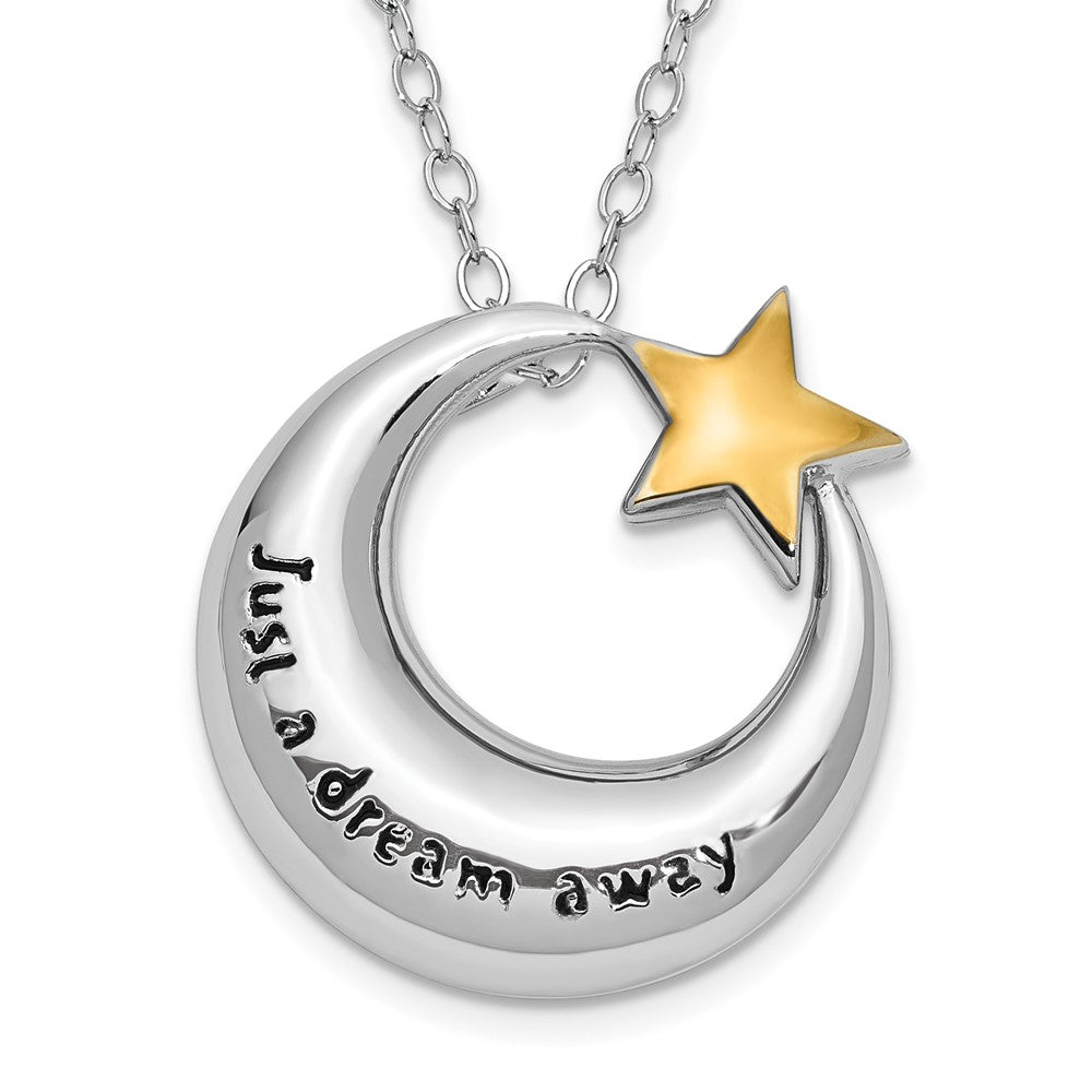 Sentimental Expressions Sterling Silver Rhodium Antiqued Just A Dream Away Moon with Gold-tone Accent Star Ash Holder 18 Inch Necklace, 18 mm