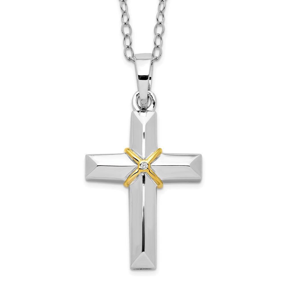 Sentimental Expressions Sterling Silver Rhodium-plated CZ Gold-tone Accent Cross Ash Holder 18 Inch Necklace, 18 mm