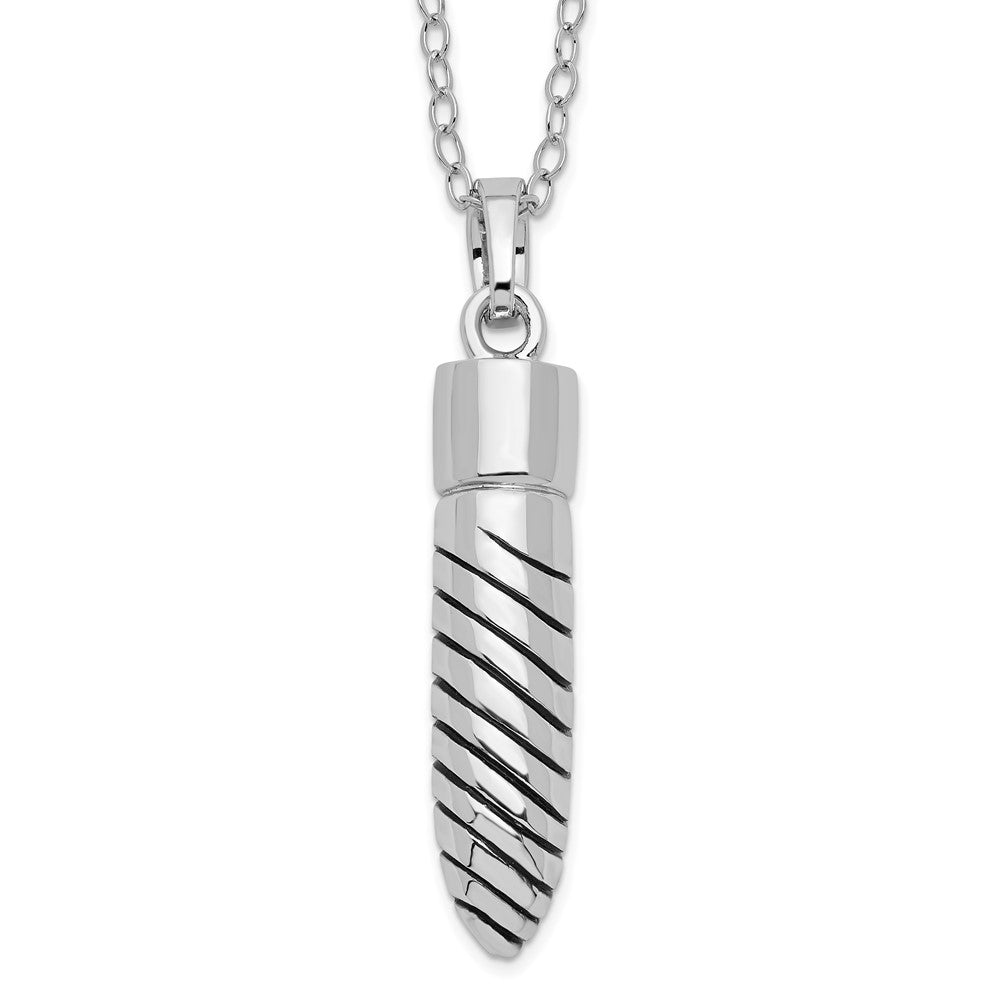 Sentimental Expressions Sterling Silver Rhodium-plated Antiqued Lined Bullet Ash Holder 18 Inch Necklace, 18 mm
