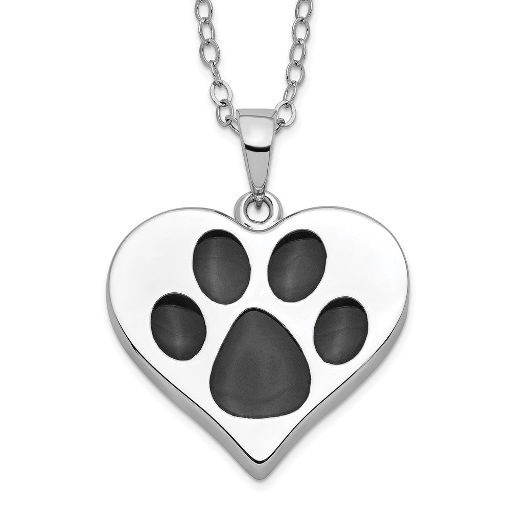 Sentimental Expressions Sterling Silver Rhodium-plated Antiqued Black Paw In Heart Ash Holder 18 Inch Necklace, 18 mm