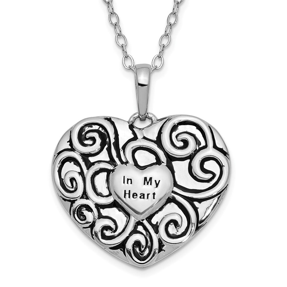 Sentimental Expressions Sterling Silver Rhodium-plated Antiqued In My Heart 18 Inch Necklace, 18 mm