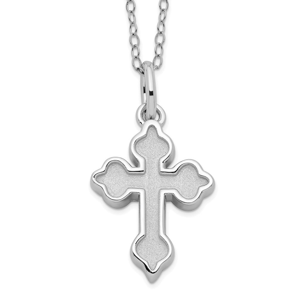 Sentimental Expressions Sterling Silver Rhodium-plated Matted Cross Ash Holder 18 Inch Necklace, 18 mm