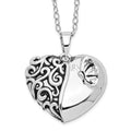 Sentimental Expressions Sterling Silver Rhodium-plated Antiqued One More Day Heart Shape with Butterfly Ash Holder 18 Inch Necklace, 18 mm