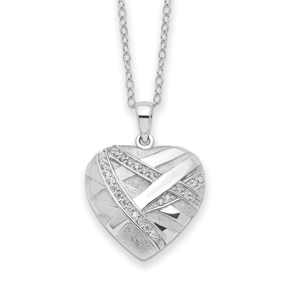 Sentimental Expressions Sterling Silver CZ Bandaged Heart Ash Holder 18 Inch Necklace, 18 mm