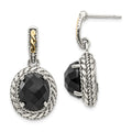 Shey Couture Sterling Silver with 14K Accent Antiqued Checkerboard-cut Black Onyx Post Dangle Earrings, 28 x 15 mm