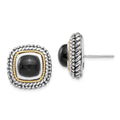 Shey Couture Sterling Silver with 14K Accent Antiqued Cabochon Black Onyx Post Earrings, 16 x 16 mm