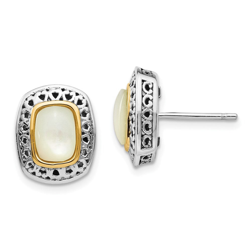 Shey Couture Sterling Silver with 14K Accent Antiqued Mother Of Pearl Post Earrings, 13 x 11 mm