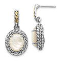 Shey Couture Sterling Silver with 14K Accent Antiqued Mother Of Pearl Post Dangle Earrings, 29 x 15 mm