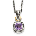 Shey Couture Sterling Silver with 14K Accent 18 Inch Antiqued Cushion Bezel Amethyst Necklace, 2.95 ct, 18 x 14 mm