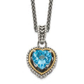 Shey Couture Sterling Silver with 14K Accent Antiqued Blue Topaz Heart 18 inch Necklace, 3.2 ct, 18 x 13 mm